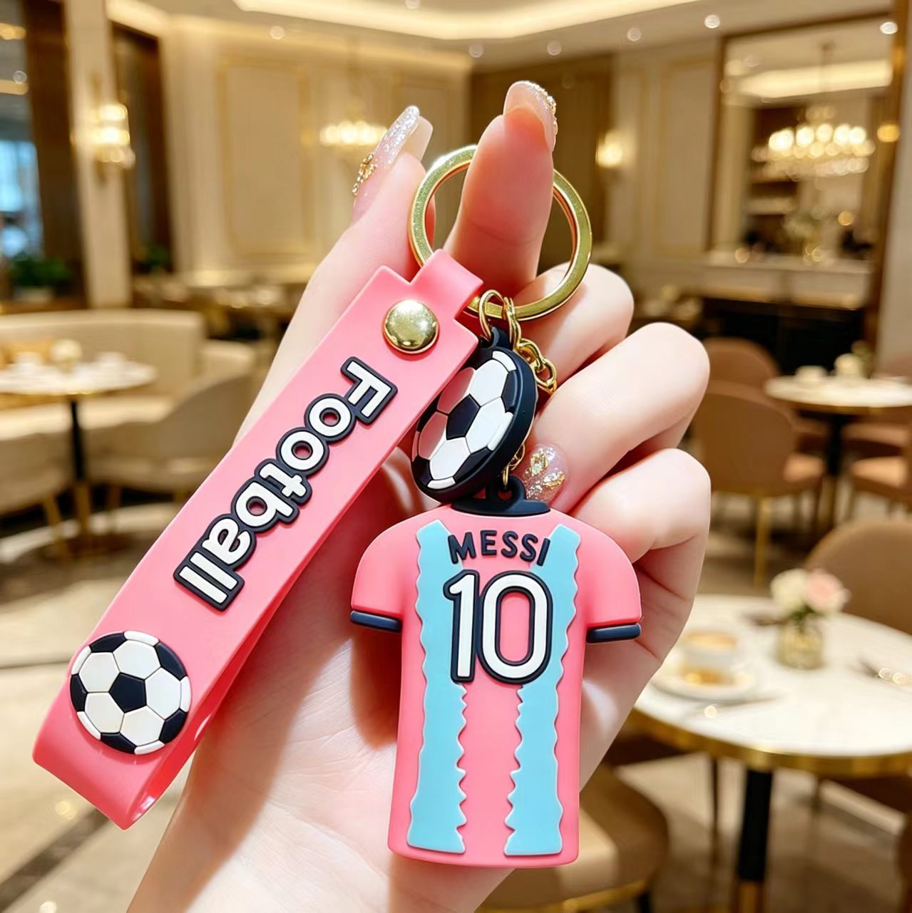 Wholesale # 10 Football Jersey Keychain - Pink PVC Decorative Car Key Accessory for Party Gifts or Resale