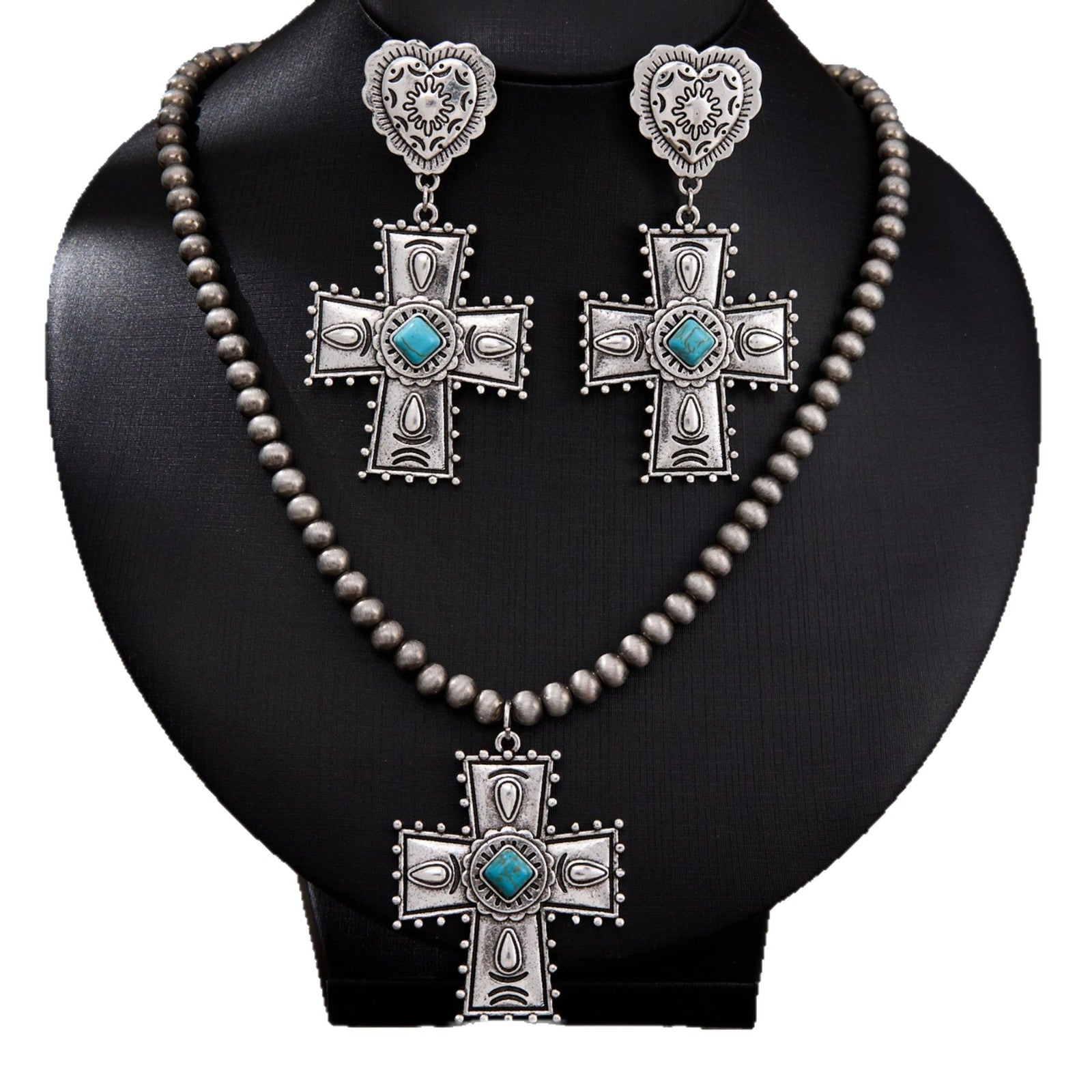 Wholesale Zinc Alloy Heart-Shaped Cross Jewelry Set Vintage Western Style Trendy Party Accessory