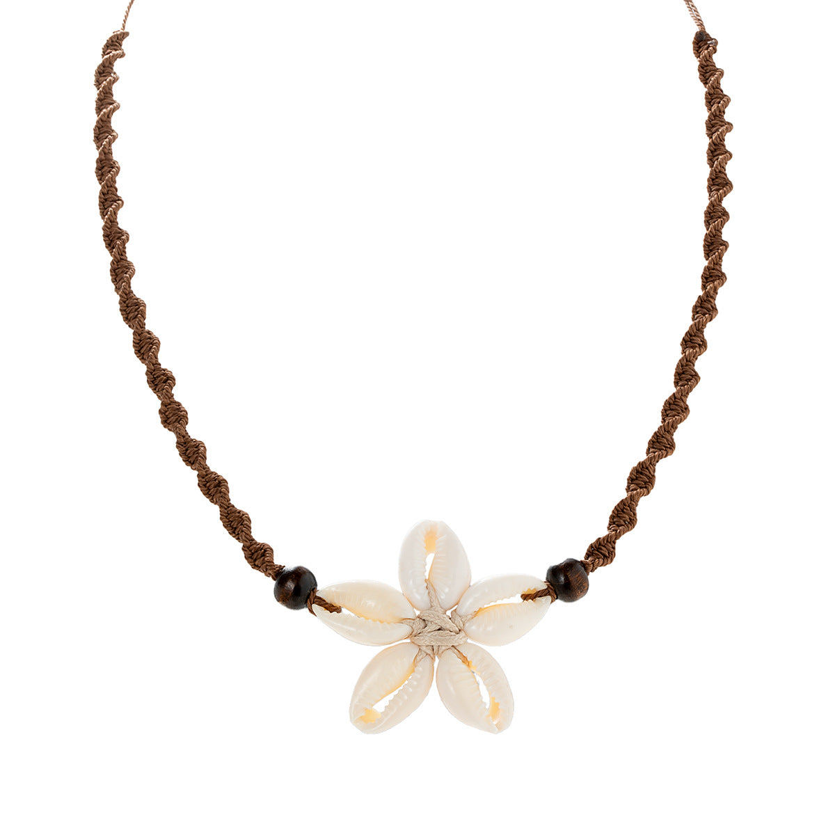 Wholesale Bohemian  shell woven flower wooden beads rope adjustable women's necklace