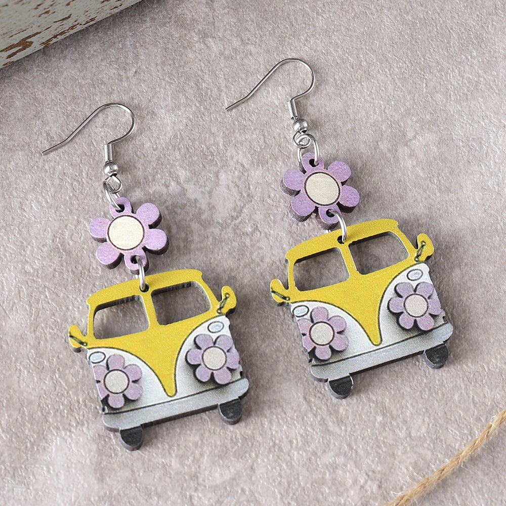 Wholesale  Back-To-School Season Graduation Season Flower School Bus Earrings