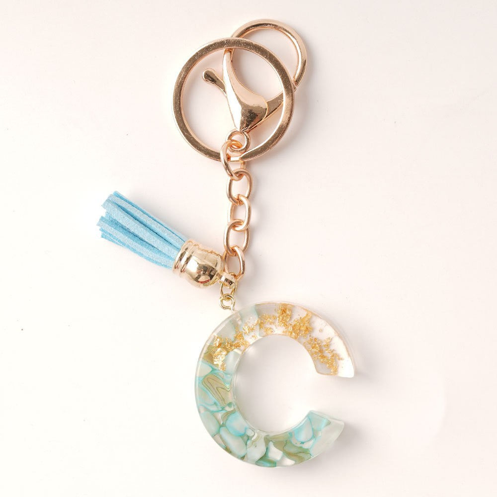 Wholesale Blue Gold Tassel 26 English Letters Gold Keychains