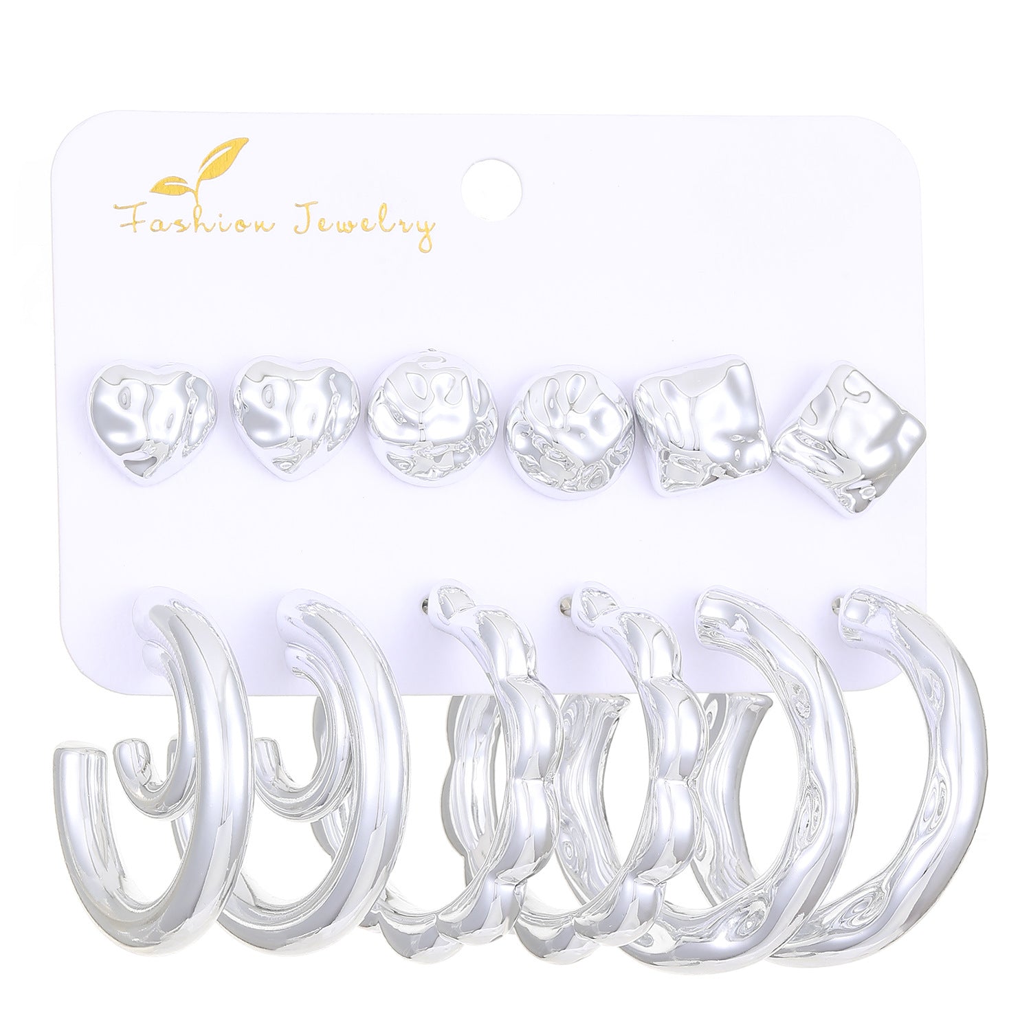 Wholesale C-shaped Irregular Exaggerated Gold and Silver Earrings 6-piece Set ACC-ES-ChengJing001