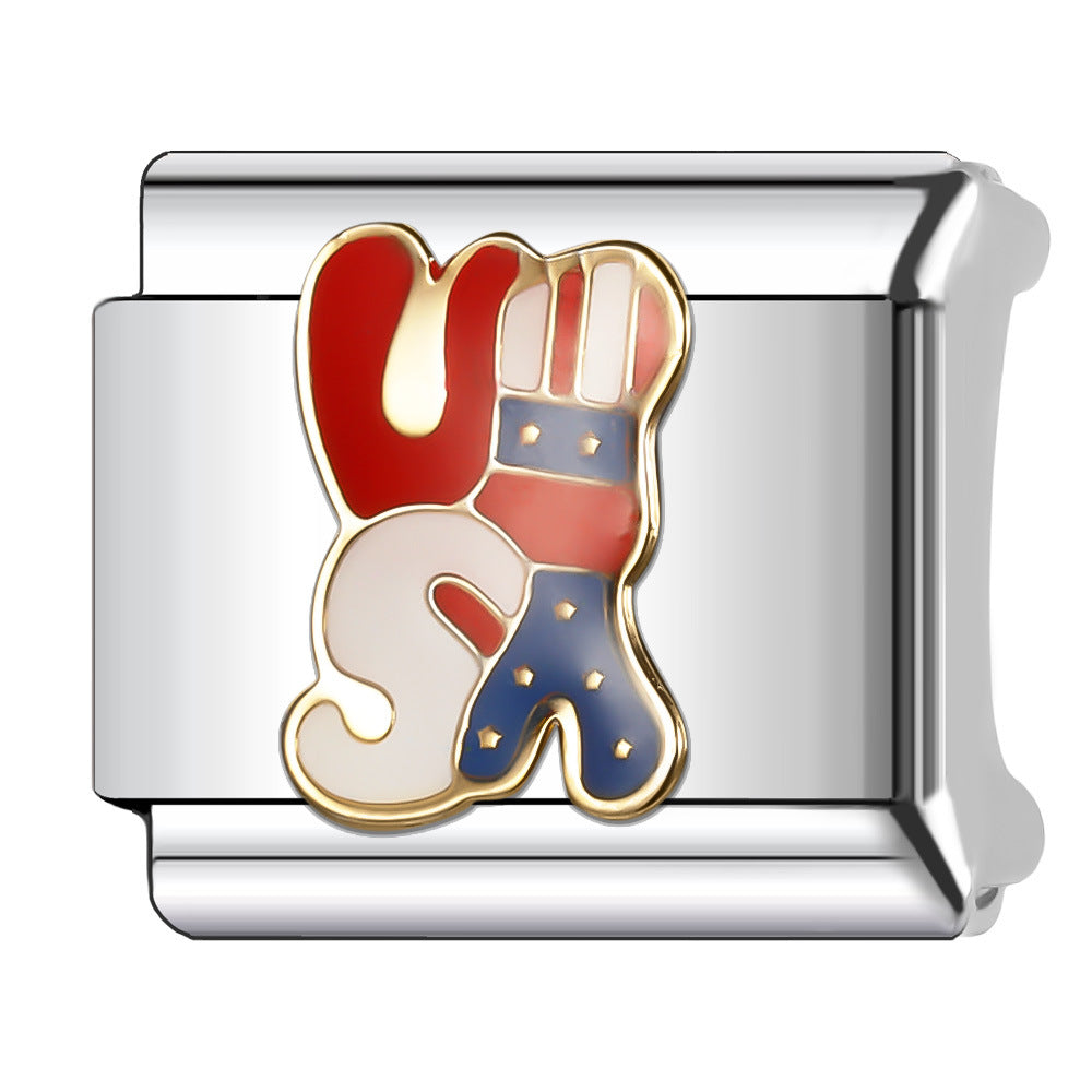 Wholesale Italian Charm Bracelet 9mm DIY Splicing American Flag Series Stainless Steel Composable Bracelet