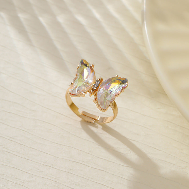 Wholesale Colorful Inlaid 3-piece Earrings Necklace Ring Butterfly Diamond Necklace ACC-RS-YunJin003