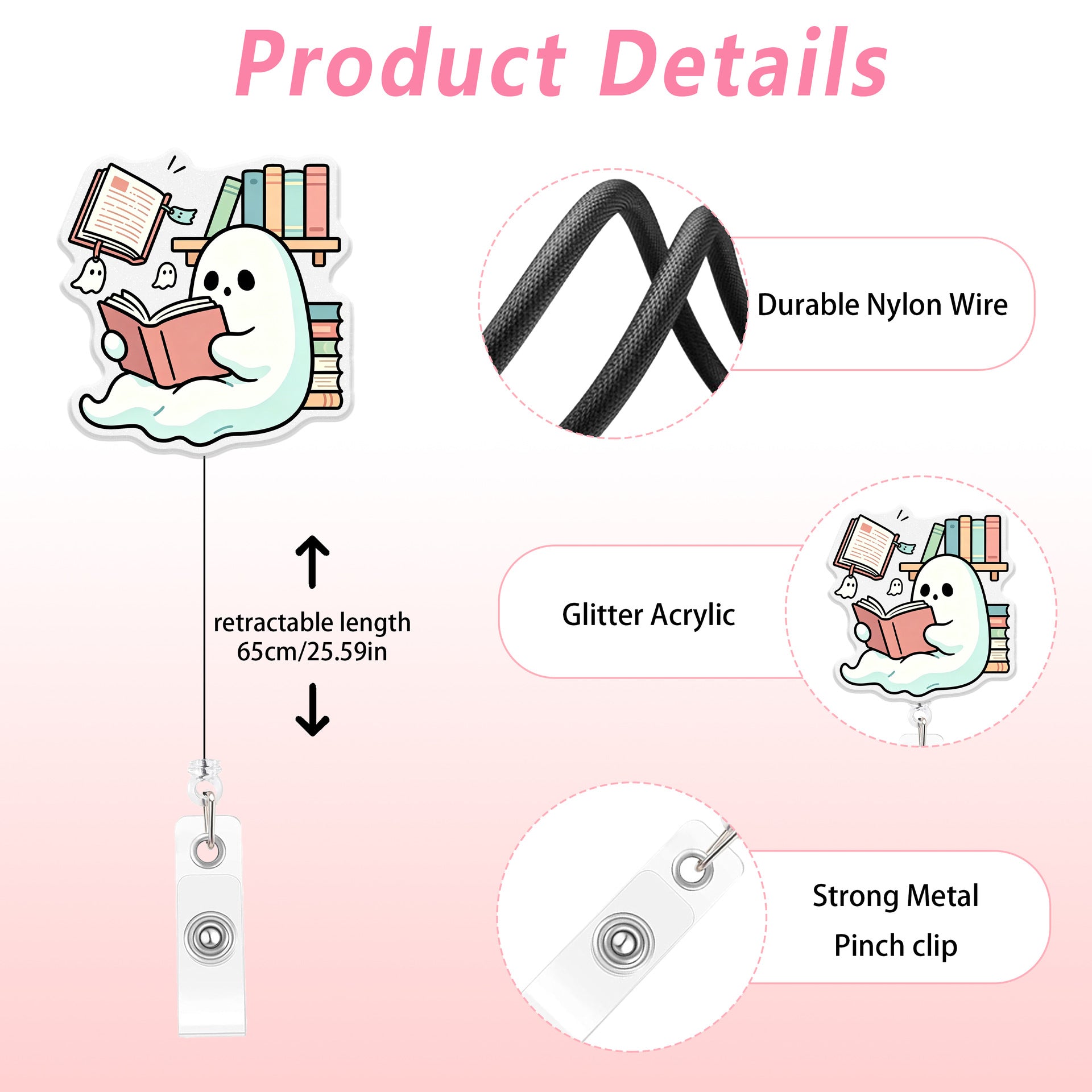Wholesale Trendy BOO Campus Back To School Retractable Badge Clip Plastic Student ID Holder