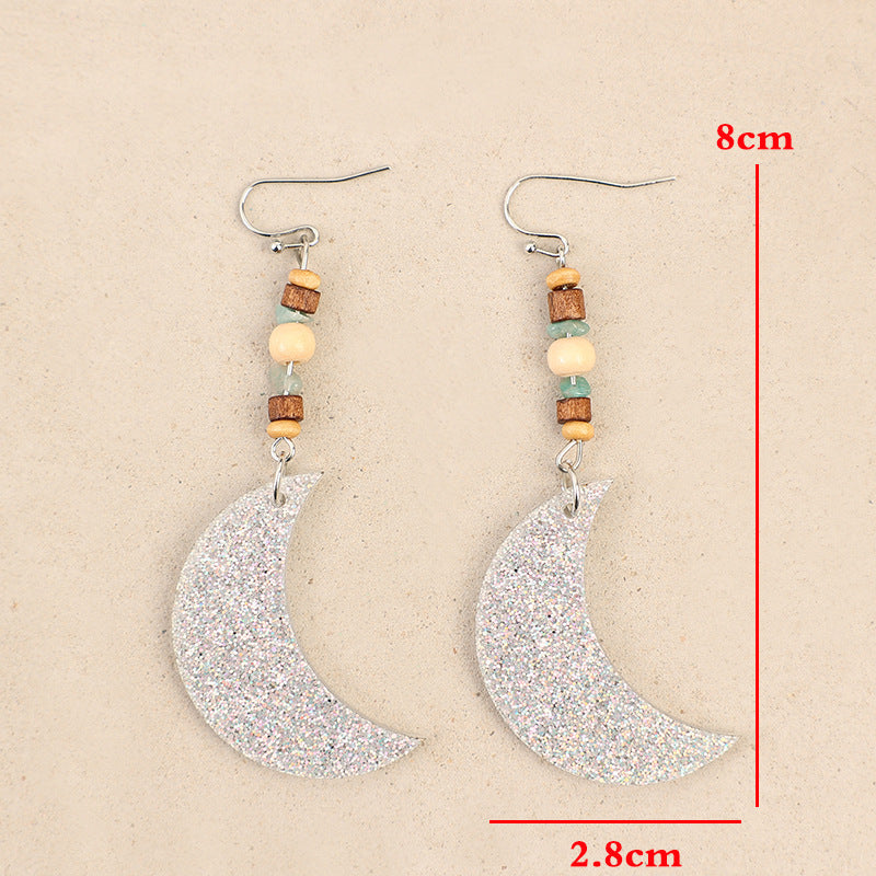 Wholesale Vintage Sequin Moon Acrylic Earrings