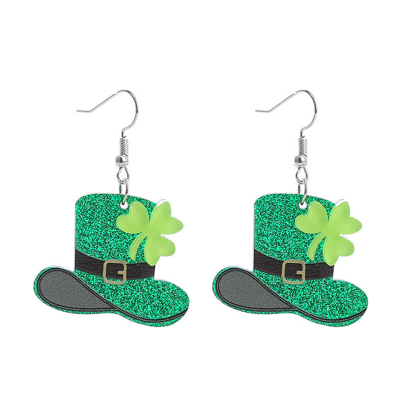 Wholesale Green Four Leaf Clover Hat St. Patrick's Day Beer Festival Earrings