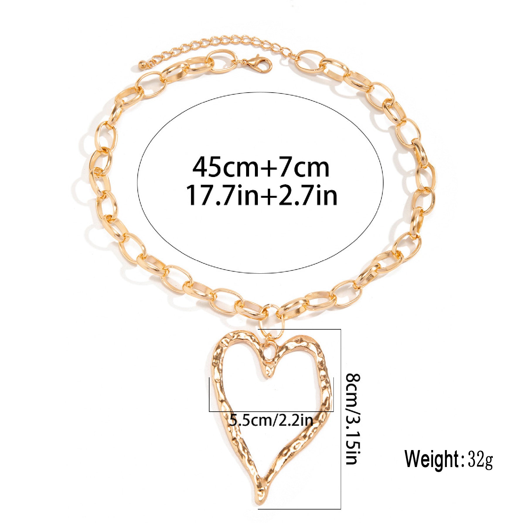Wholesale Metal Chain Exaggerated Hammered Pattern Heart Pendant Necklace