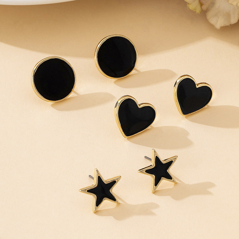 Wholesale Stylish Black Geometric Heart Earrings Alloy Electroplated Jewelry Accessory