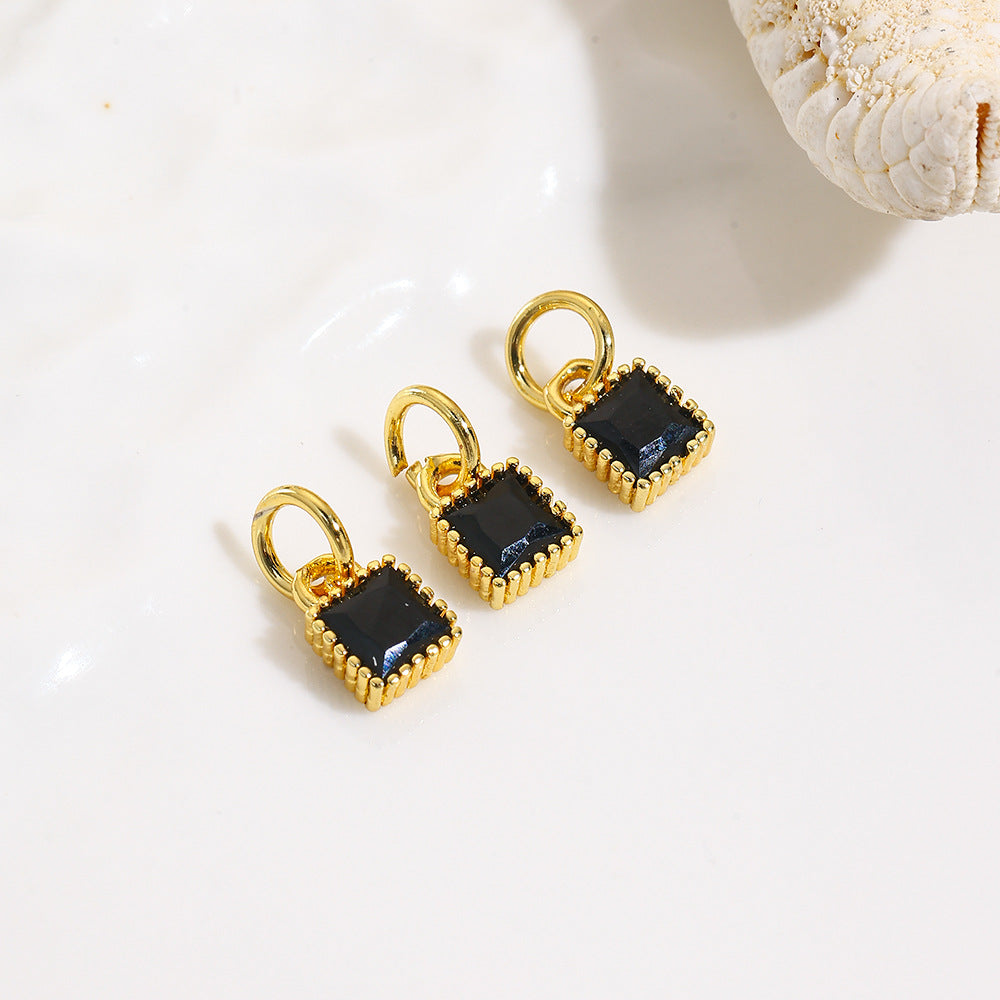 Wholesale Copper plated 18k micro inlaid zircon geometric square colorful small pendant