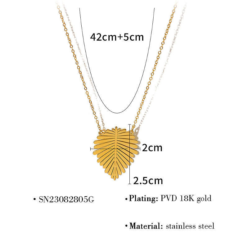 Wholesale  non-fading titanium steel leaf pendant necklace