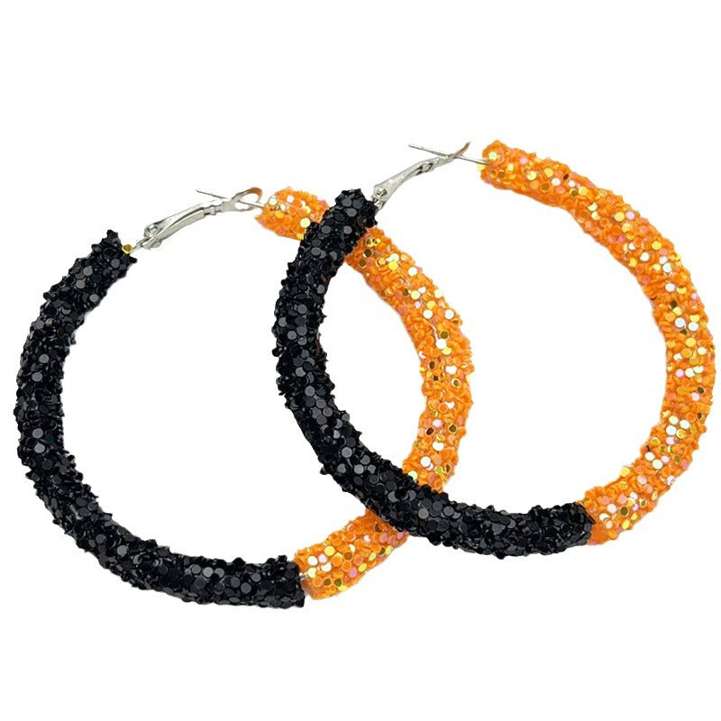 Wholesale 2pairs/pack Sports Cheerleading Big Hoop Sequins Shiny Earrings ACC-ES-HY122