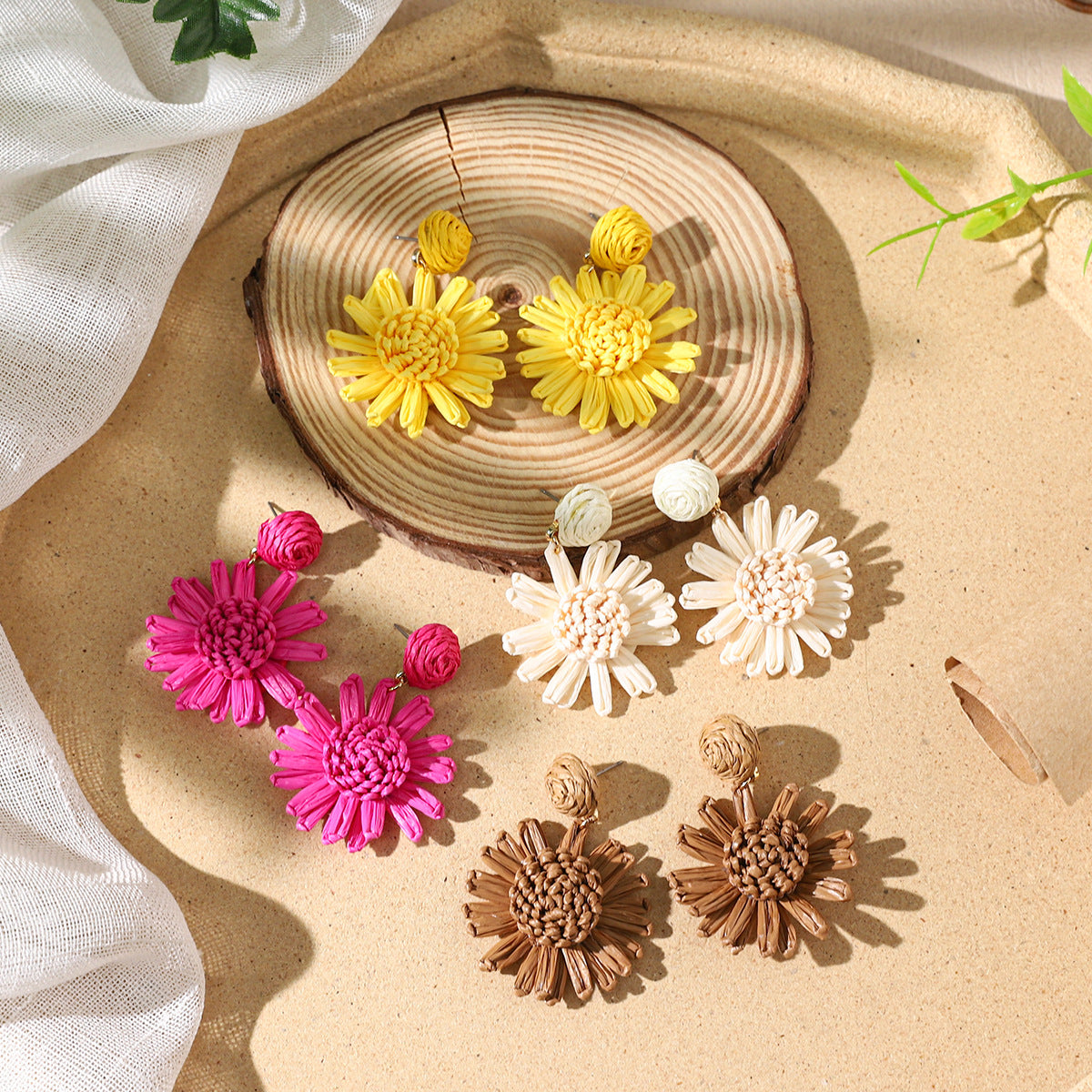 Wholesale Bohemian Exaggerated Raffia Earrings Hand Woven ACC-ES-XLH002