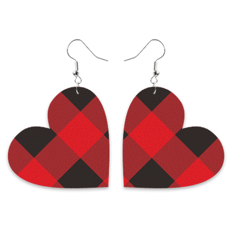 Wholesale Heart Shaped Leather Drop Earrings With Plaid Tie Dye Leopard Print Fashion Accessory Gift For Boutique Resale