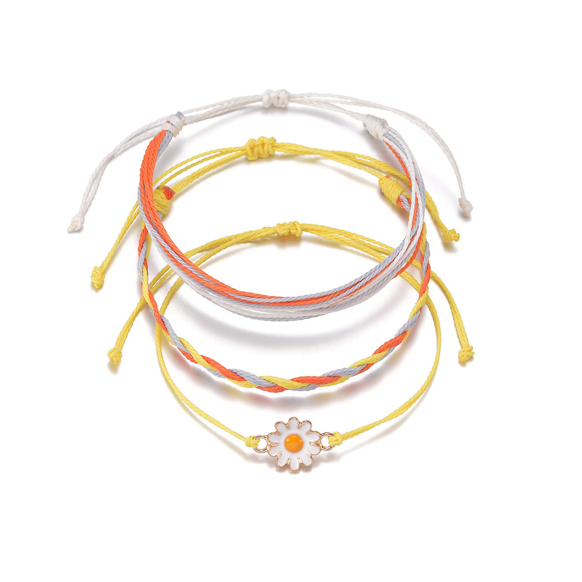 Wholesale  alloy sunflower color rope woven adjustable three-layer women's anklet