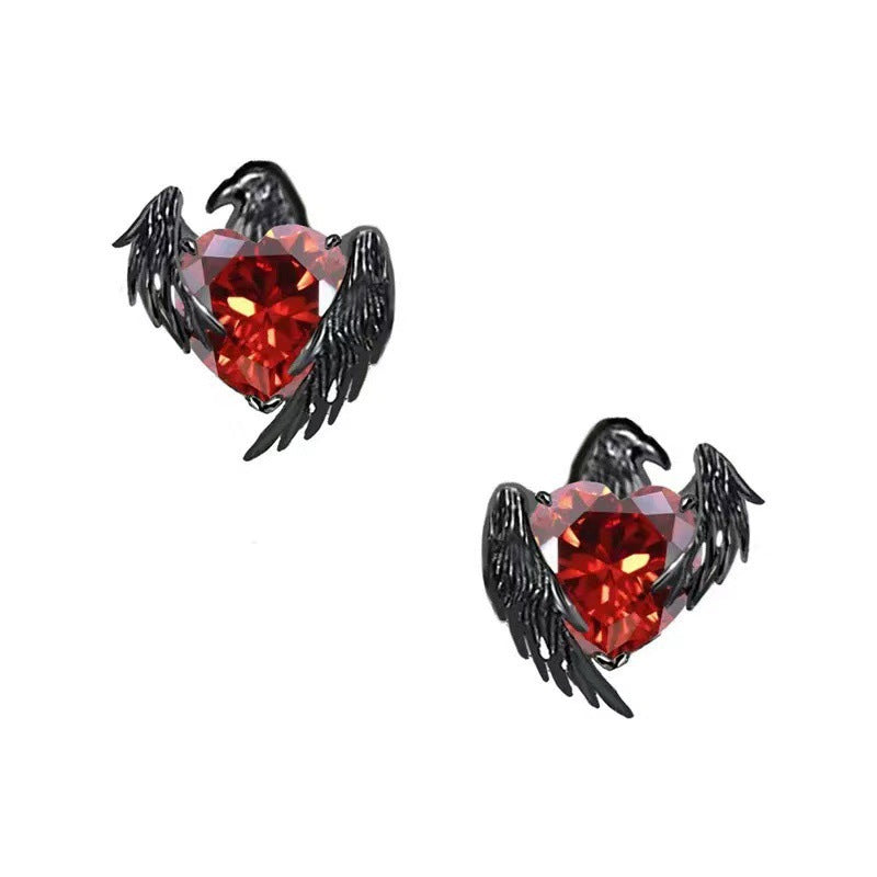 Wholesale Black Crow Red Love Heart Rings Necklaces Earrings