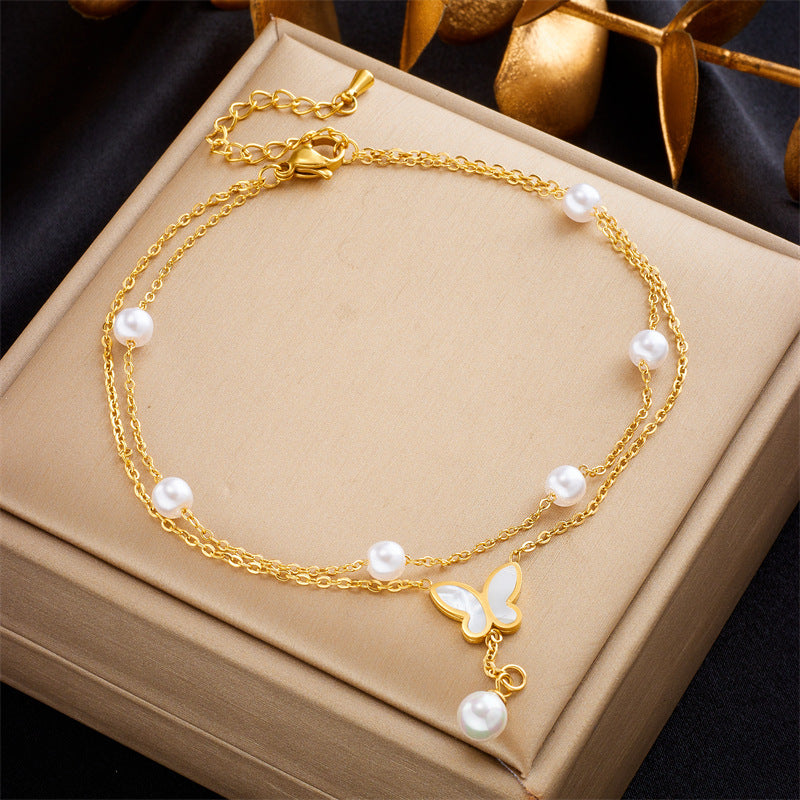 Wholesale Light Luxury Simple Titanium Steel Oil Drop Love Butterfly Anklets ACC-AS-QianYue001