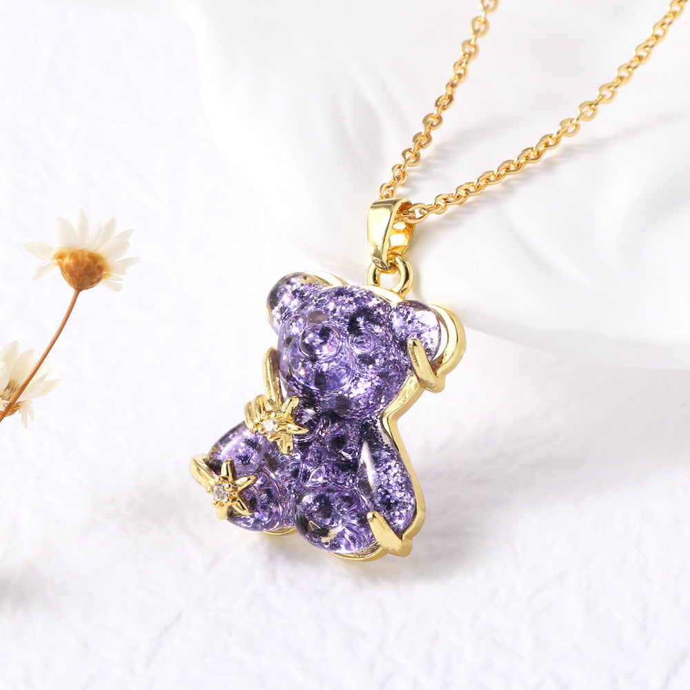 Wholesale Colorful Spotted Bear Pendant Gold Plated Necklace
