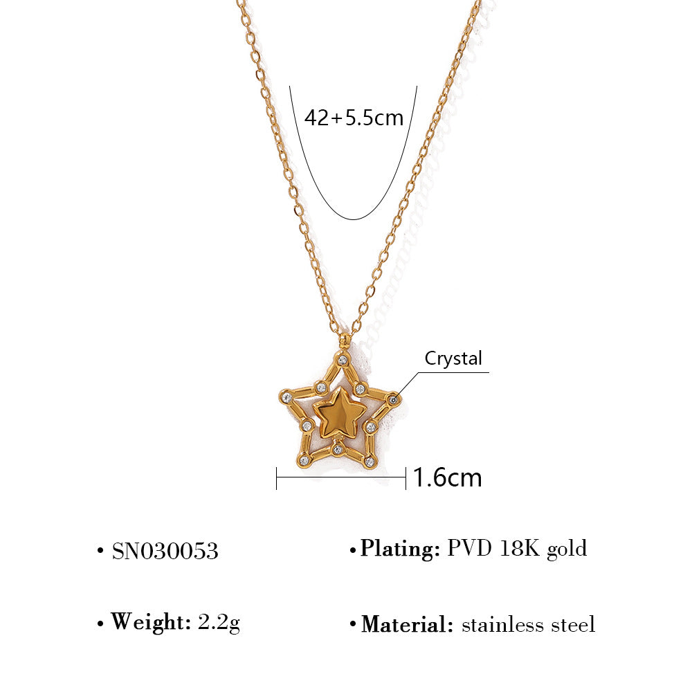 Wholesale Heart micro-inlaid titanium steel tree of life five-pointed star necklace