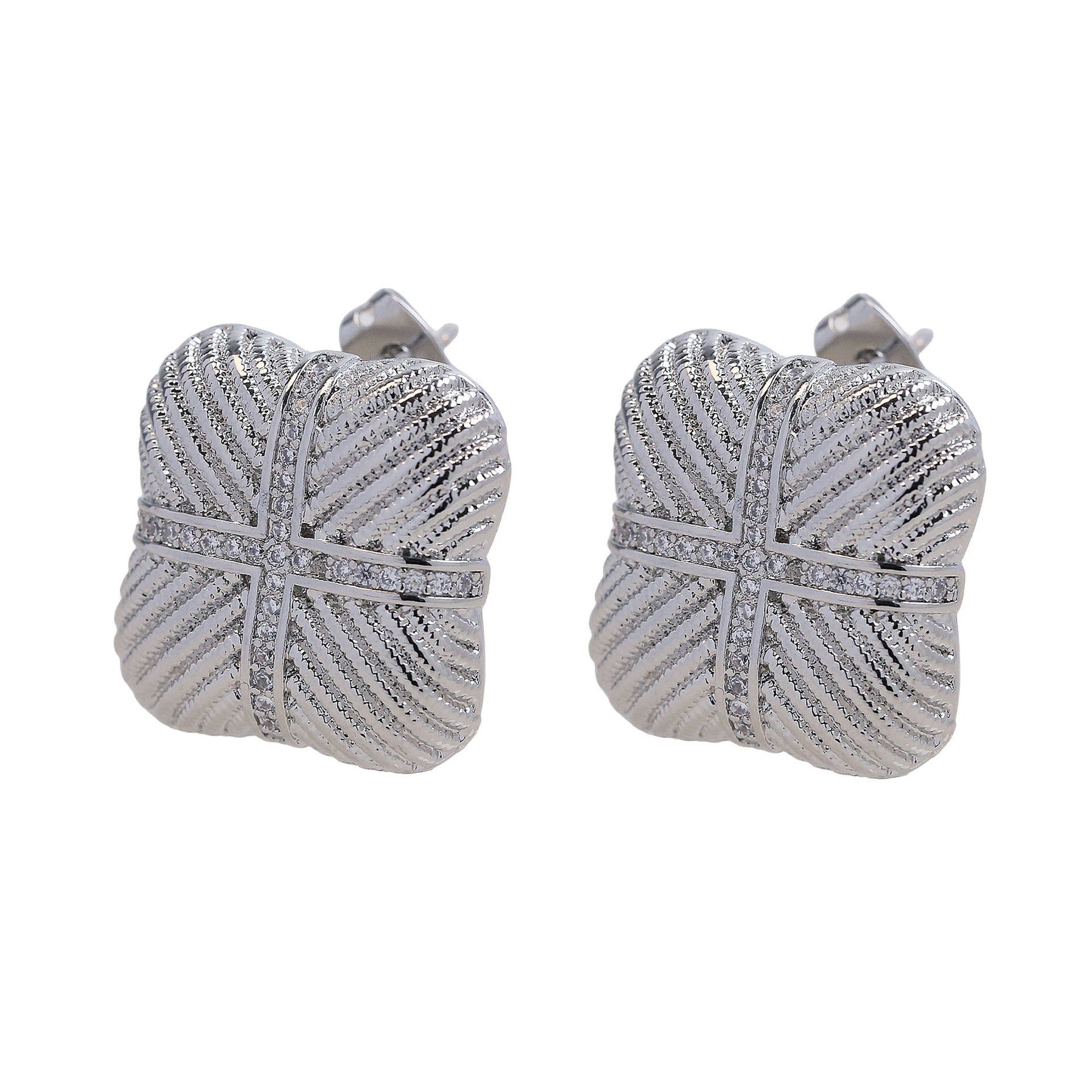 Wholesale  brass zircon geometric thick stripe earrings