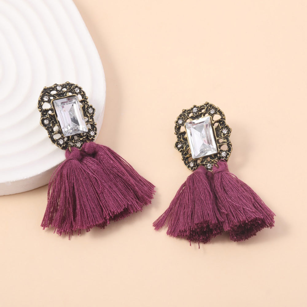 Wholesale  vintage light luxury diamond diamond tassel earrings