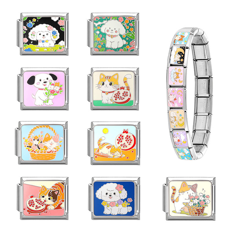 Wholesale Italian Charm Bracelet 9mm DIY Cute  vintage-style Creative Stainless Steel Composable Bracelet