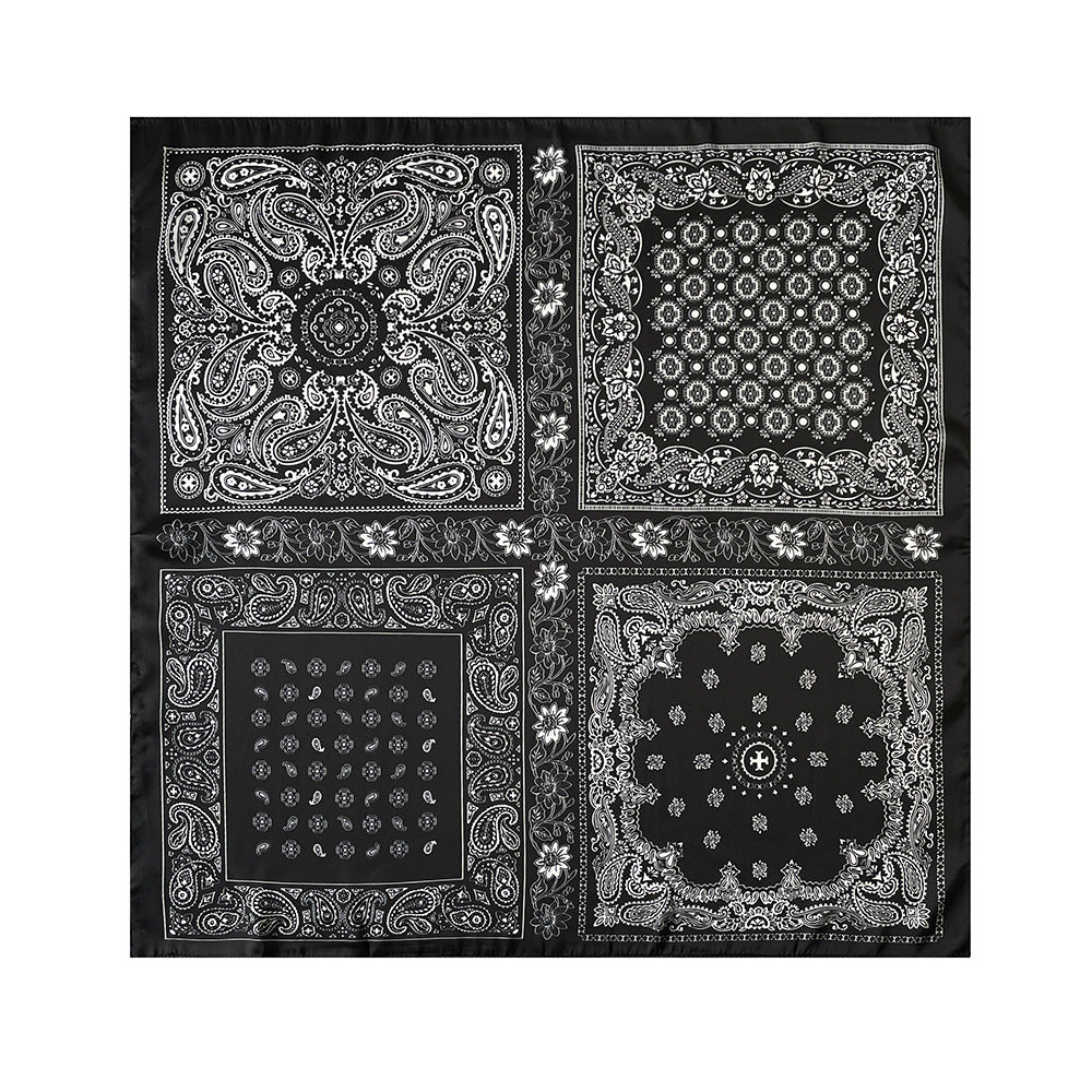 Wholesale Black and White Cashew Flower Silk  Scarf