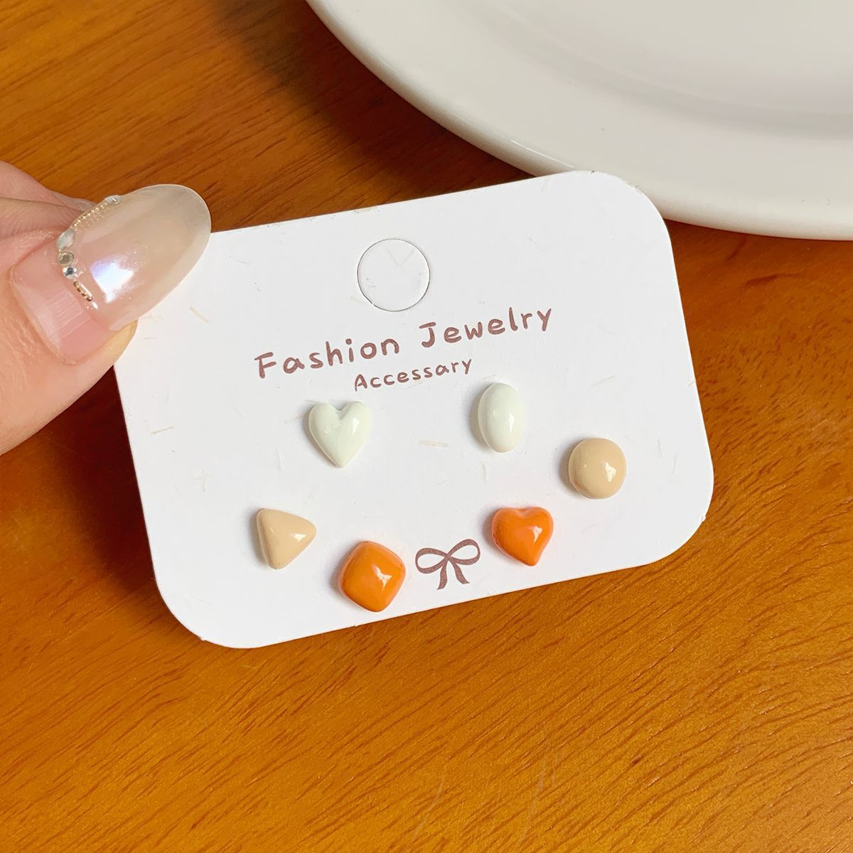 Wholesale Autumn cat geometric bean earrings set silver needle simple small flower bow earrings