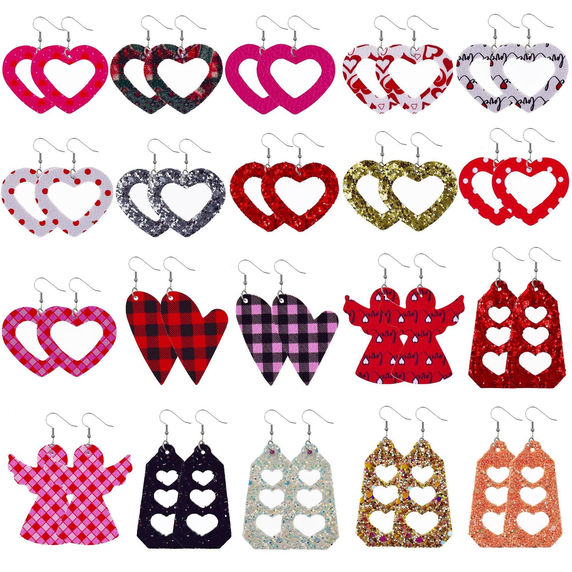 Wholesale Double Layer Love Pendant Leather Valentine's Day Earrings