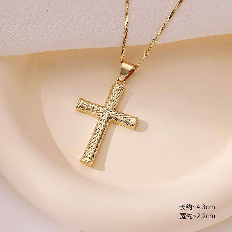 Wholesale Amazon Hot Selling Ins Style Retro Cross Pendant Necklace Fashion Trend Copper Plated 18K Real Gold Pendant