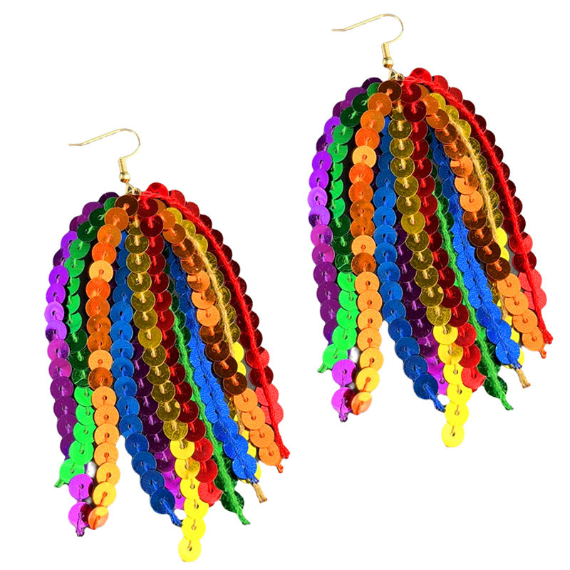 Wholesale  Rainbow Crowd Rhinestone Ear  Tassel Earrings