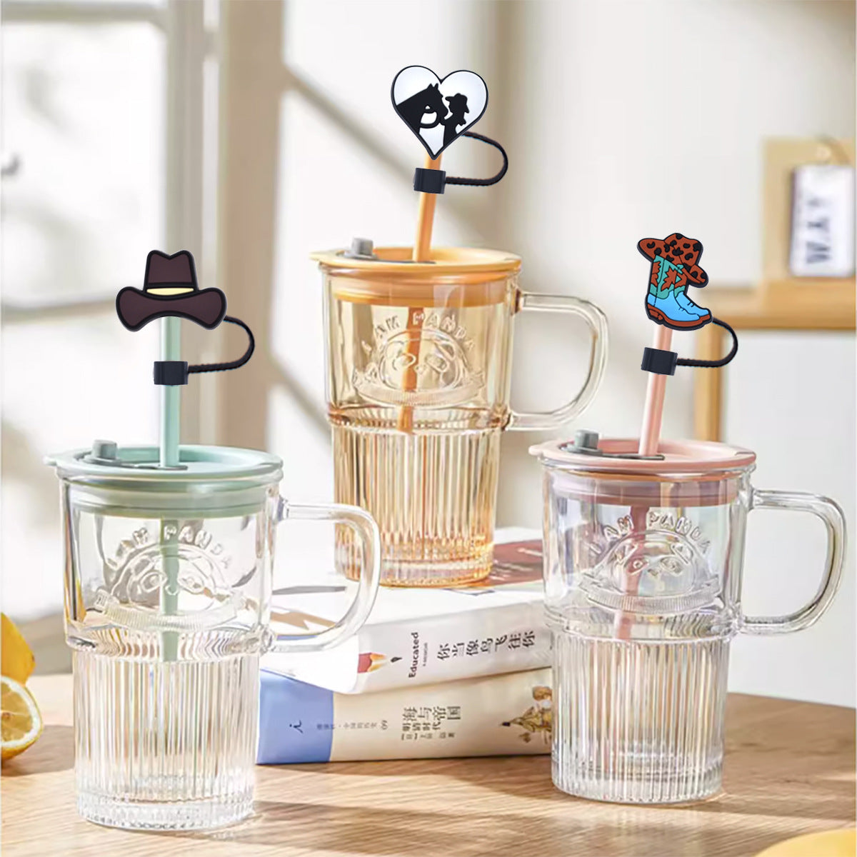 Wholesale Random 100pcs Western Style Cow Pattern Cowboy Hat Boots 10mm Straw Buckle Soft Rubber Straw Decoration