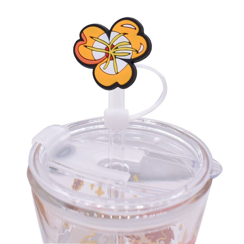 Wholesale Random 100pcs Creative dustproof cartoon Straw Cover Straw Tube Cap