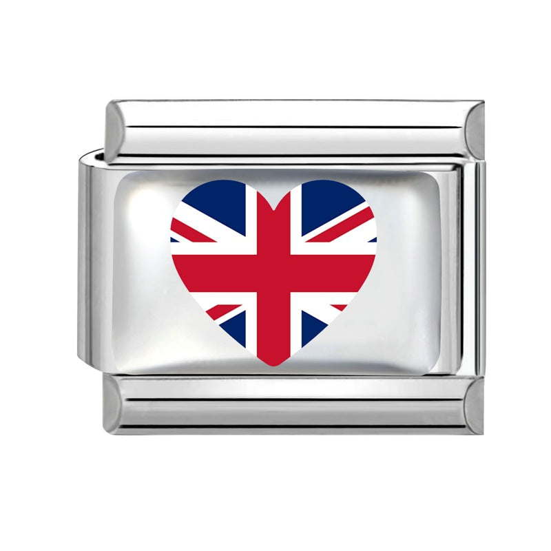 Wholesale Electroplated Stainless Steel Heart Italian Flag Charm DIY Bracelet Jewelry Accessory Boutique Resale