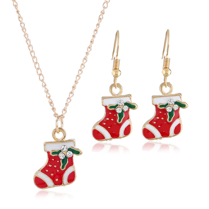 Wholesale Oil Drop Colorful Christmas Stocking Earrings Necklace Set ACC-NE-KaiQing012