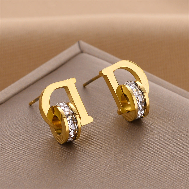 Wholesale Golden Rose Gold Steel Color Titanium Steel Earrings ACC-ES-HaoWen014