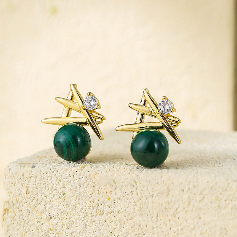 Wholesale Natural malachite four-leaf clover earrings