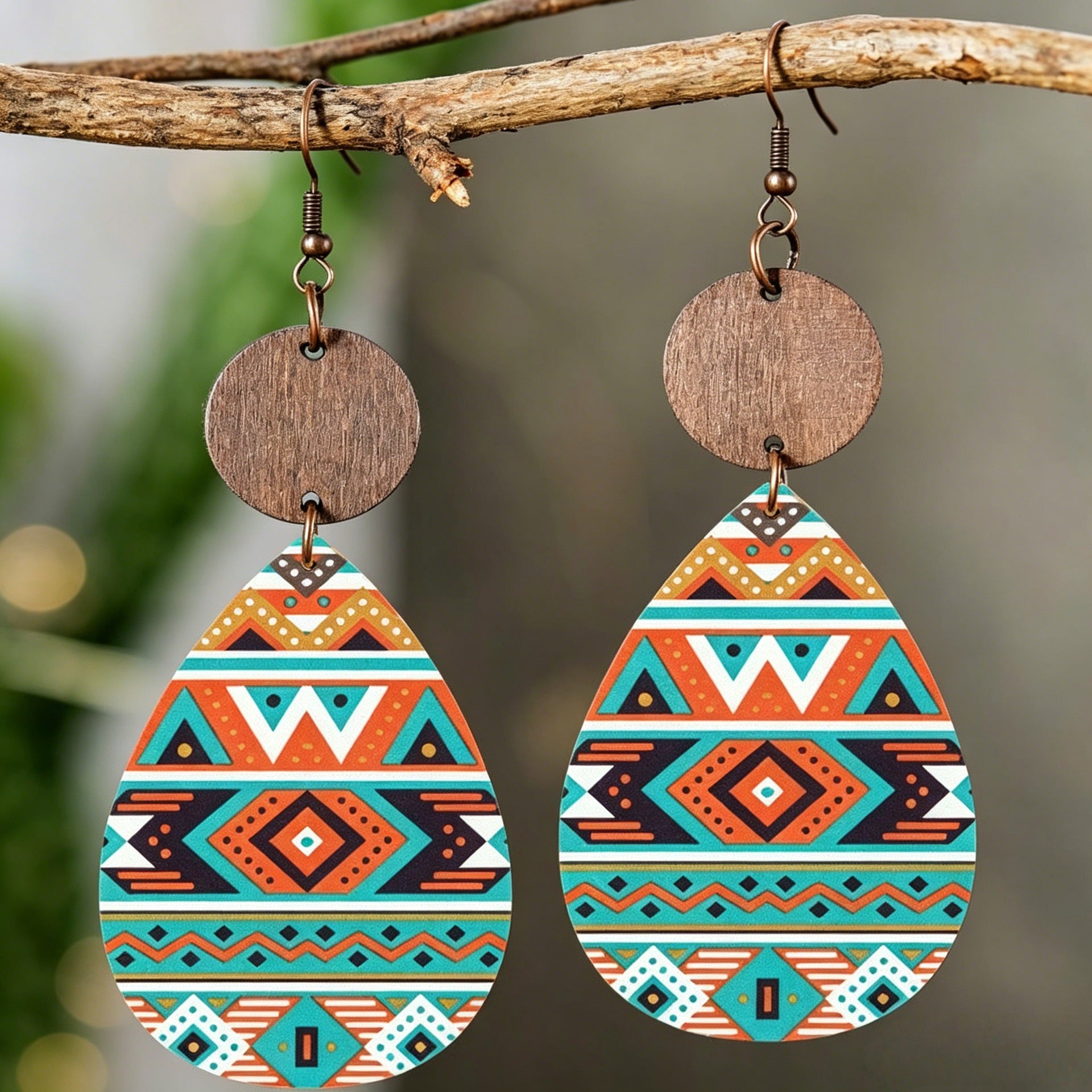 Wholesale Leather Retro Geometric Pattern Wood Chip ing Water Drop Earrings for Party Jewelry Accessory