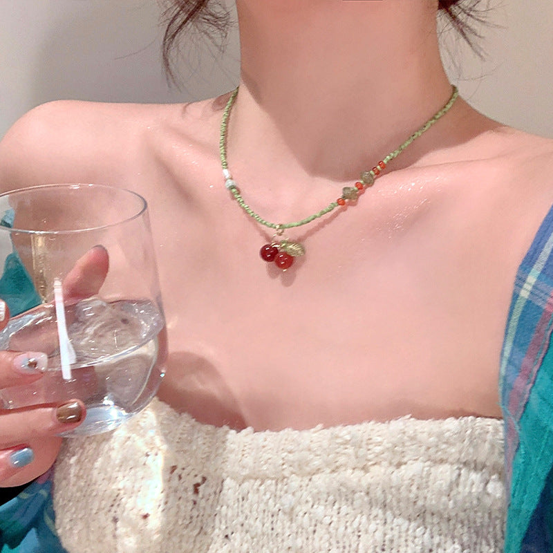 Wholesale  White and Red Cherry All-match Necklace