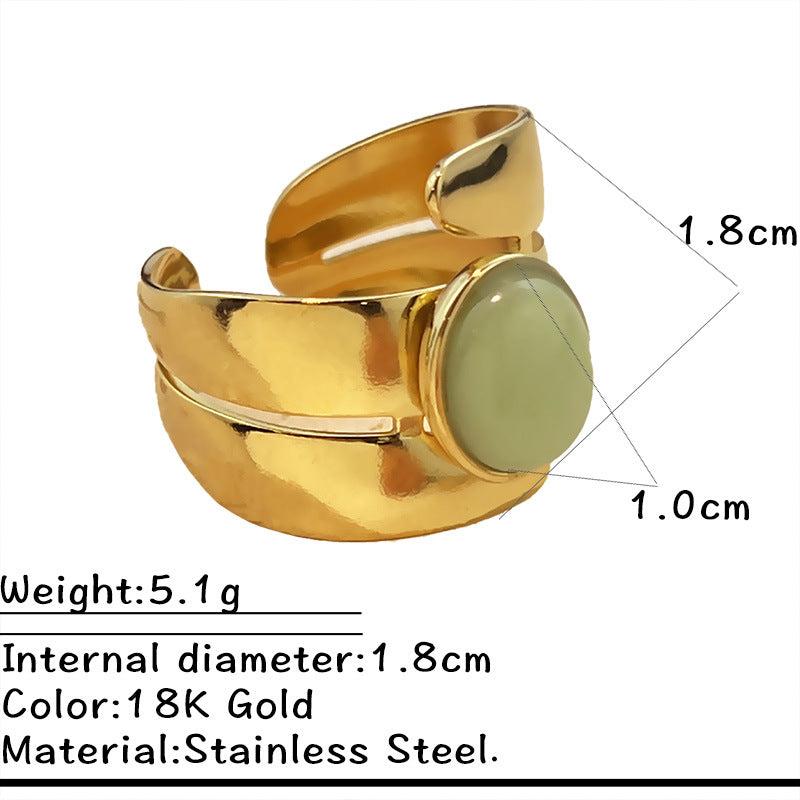 Wholesale  Titanium Steel Rings Inlaid with Natural Stone Jewelry Light Luxury  Versatile and High-End Stainless Steel Open Rings for Women