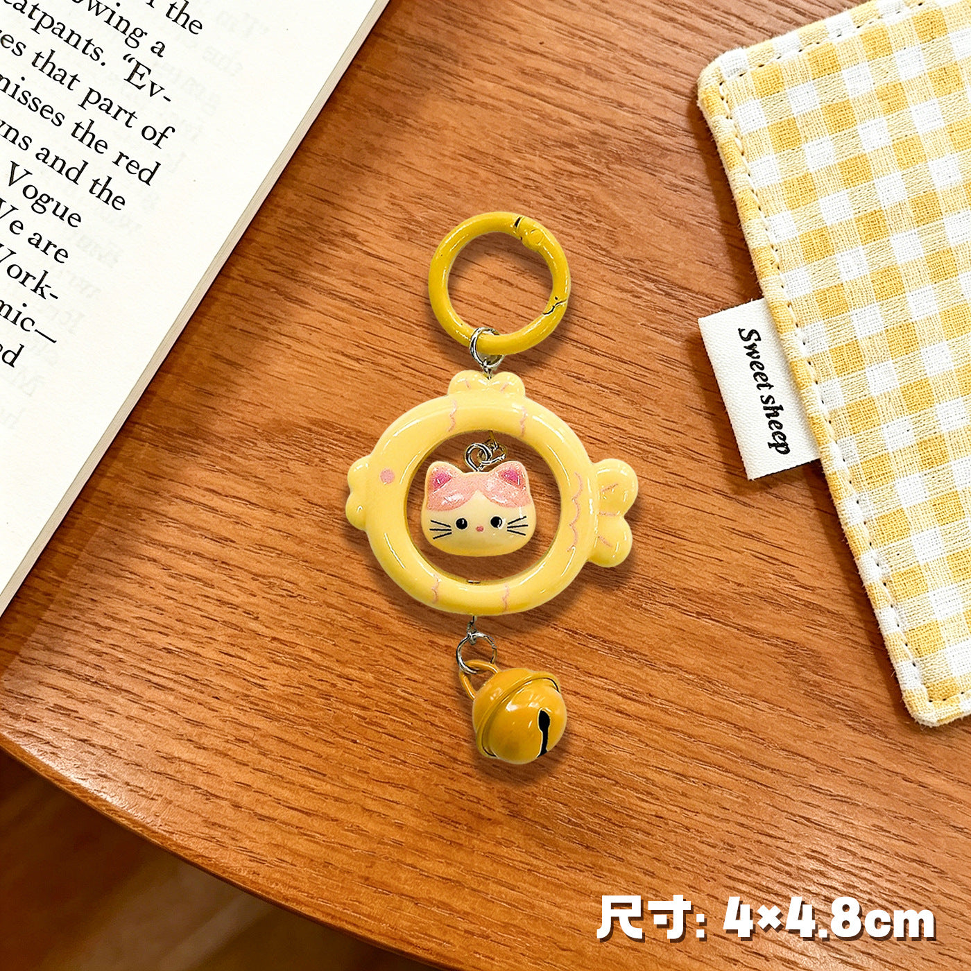 Wholesale Cartoon Cat and Fish Keychain with 3D Bell Pendant Decorative Bag Charm Gift