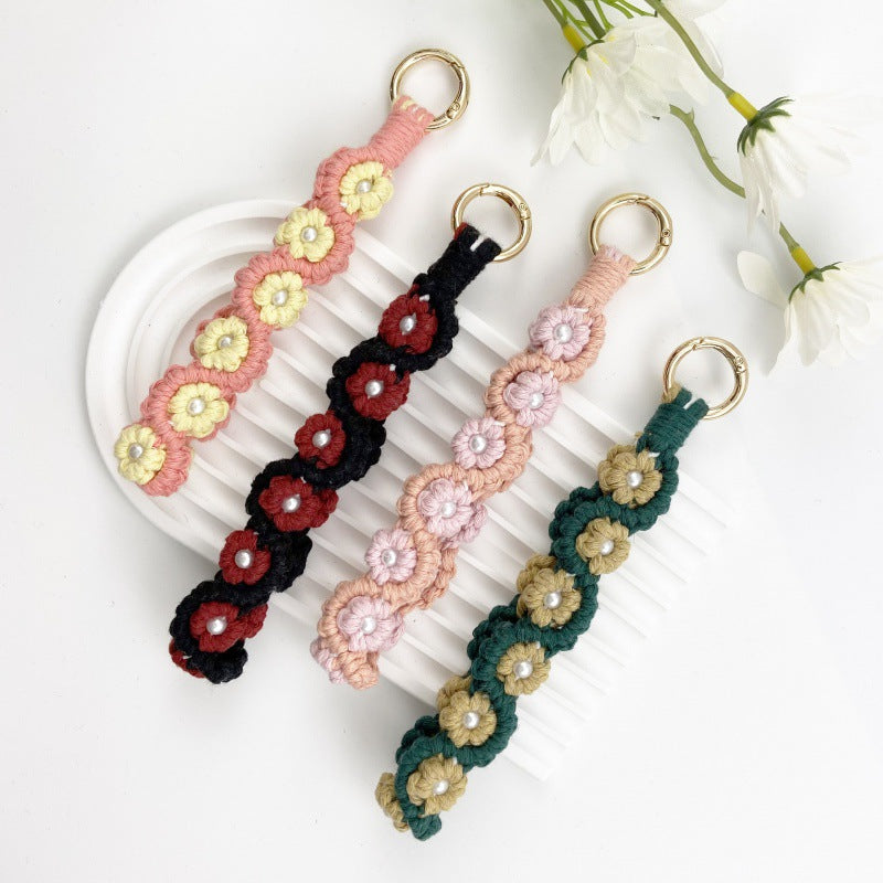 Wholesale Flower Rose Key Ring Handmade Woven Wrist Strap Keychains Lanyard Keychain ACC-KC-Huaien004