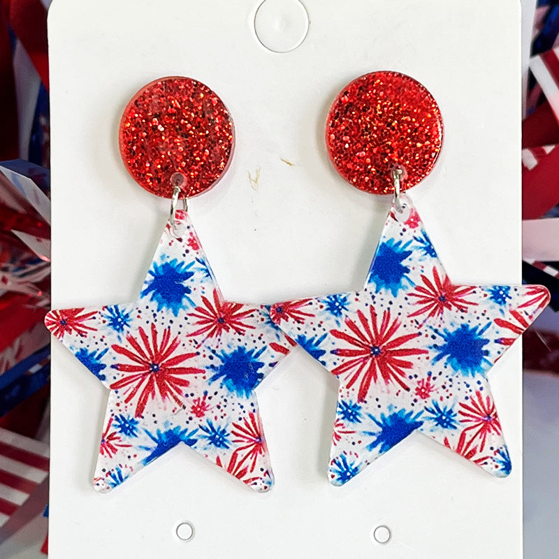 Wholesale 2 Pairs/pack American Independence Day Flower Pentagram Love Acrylic Earrings ACC-ES-HY039
