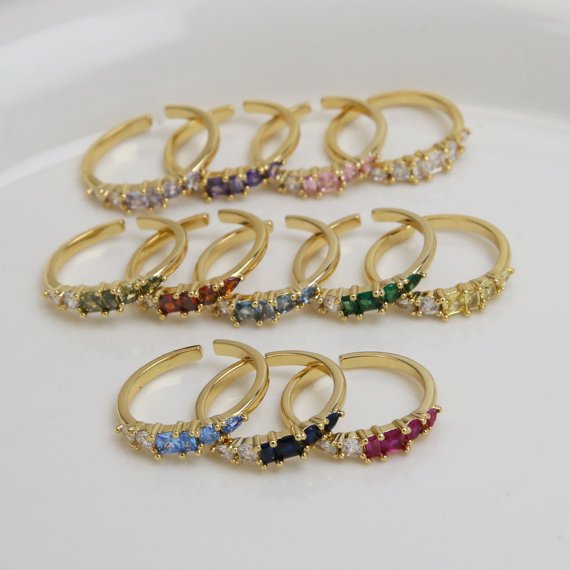 Wholesale 18K Color Zirconium Ladder Square December  Ring
