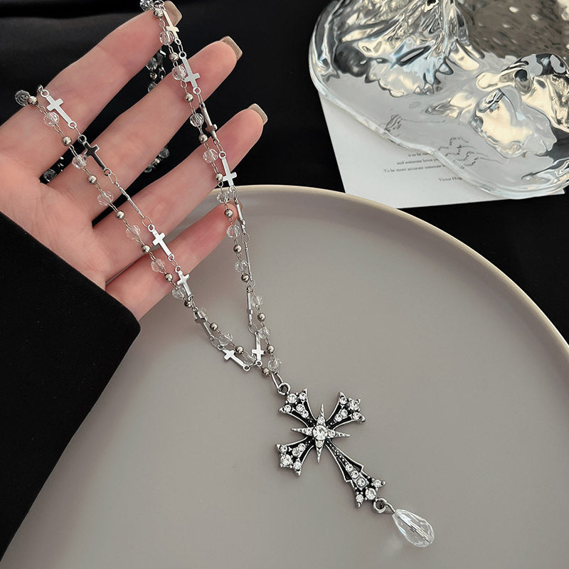 Wholesale Black Wooden Cross Pendant Necklace Edgy Subculture Layering Collarbone Chain Handmade Everyday Jewelry Accessory