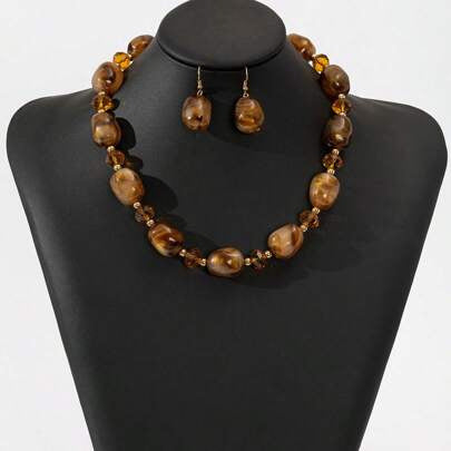 Wholesale Polished Acrylic Beaded Necklace Vintage Blue Jewelry Accessory for Everyday
