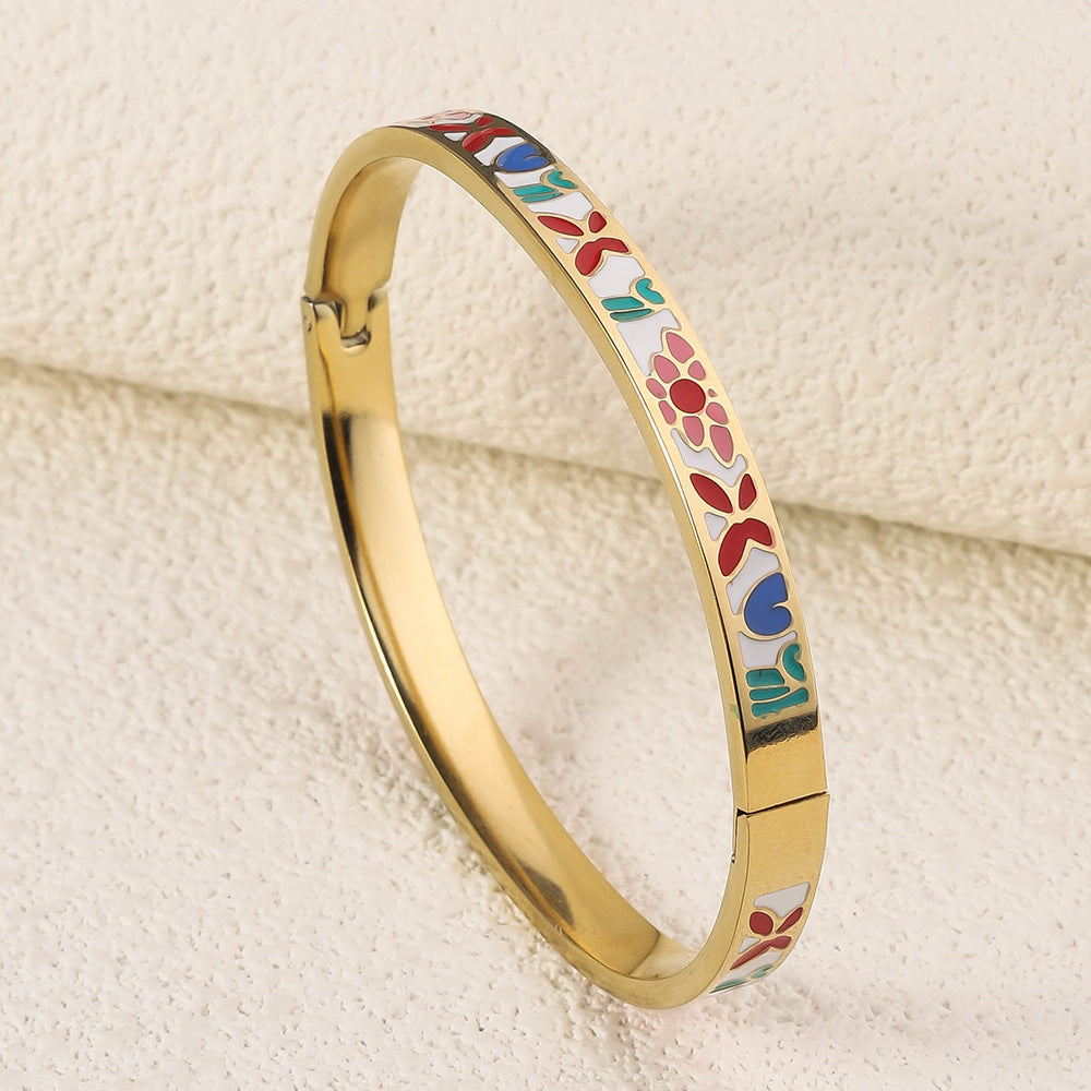Wholesale Niche Light Luxury Stainless Steel Enamel Oil Drip Bracelet ACC-BT-RuiX005