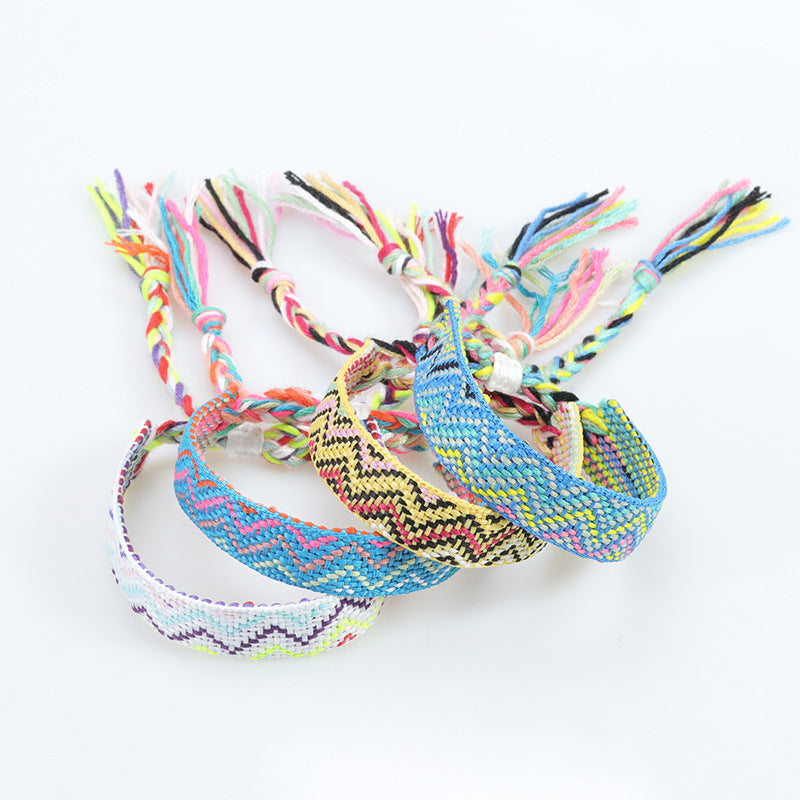 Wholesale ethnic style woven bracelet wide wrist strap colorful tassel bracelet