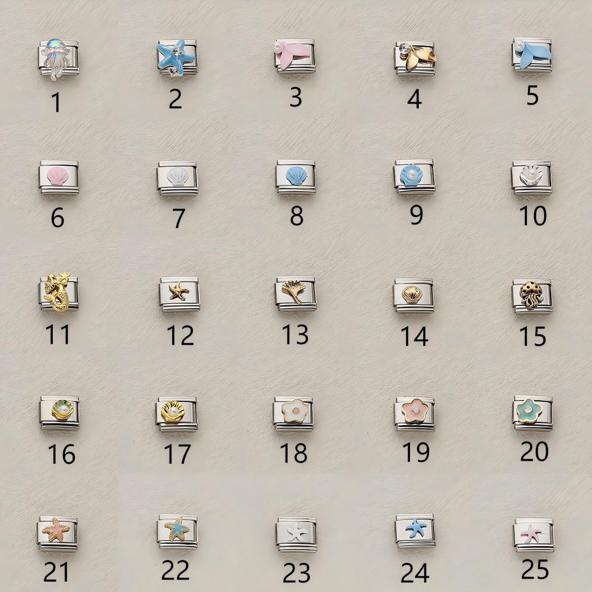 Wholesale 10pcs Italian Charm Bracelet 9mm DIY Splicing Marine Life Stainless Steel Composable Bracelet