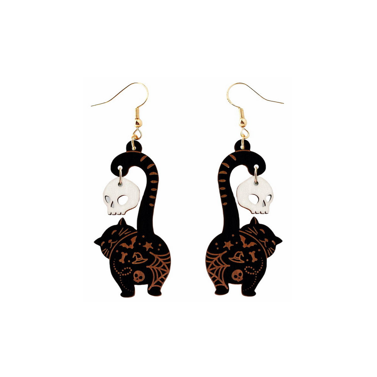 Wholesale  Halloween Wooden Earrings Funny Ghost Black Cat Skull  Earrings